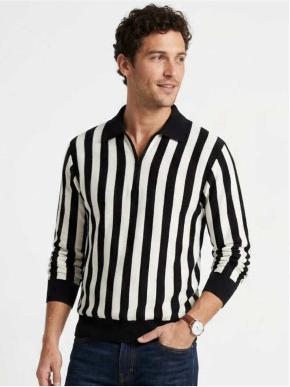 Men's Vintage Crossbar Hockey Referee Knit Sweater 1/4 Zip - Size Large 736